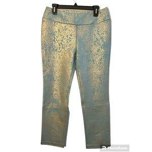 Soft surroundings size M Palladium Blue and Gold Patterned Ponte Pants